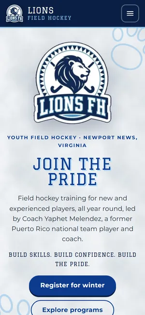 The Lions Field Hockey home page on a phone