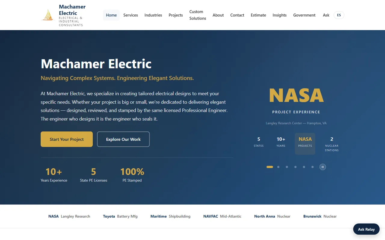 The Machamer Electric home page, built by our founder