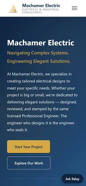 The Machamer Electric home page on a phone